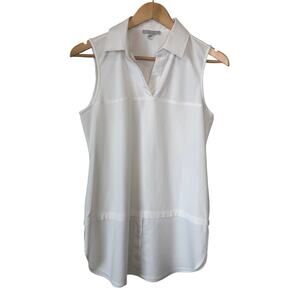 Hinson Wu XS White Sleeveless Popover Blouse Women’s Cotton Tailored Shirt Shell